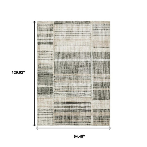 3' X 5' Grey Charcoal Ivory Tan Brown And Beige Geometric Power Loom Stain Resistant Area Rug